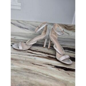 Michael Shannon Sylvia Silver Metallic Rhinestone‎ Ankle Strap Heels Size 8
